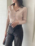 Roselle Collar Button Ribbed Knit Cardigan