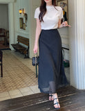 Ain Dot Chiffon Banding Long Skirt