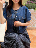 Lydia No Collar Denim Short Sleeve Jacket
