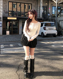 Stud Buckle Shirred Stiletto Long Boots