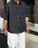 Non-fade linen denim short sleeve shirt