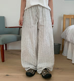 [unisex] Nonoka Banding Stripe Wide Linen Pants - Linen 60