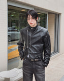 Geron Diagonal Zipper Leather Rider Jacket