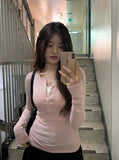 Doa Wool Button Slim Long Sleeve T-Shirt