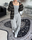 Dehes Hooded String Checkered Shirt