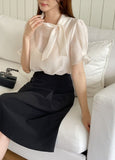 Anne Tie Pearl Puff Short Sleeve Blouse