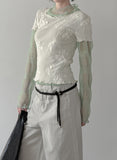 Torsion Smoke Shirring Sheer See-Through T-shirt