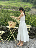 Peeling Pleated Sleeveless Long One Piece (Belt Set)