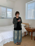 Tume Washing Cut Denim Wide Pants