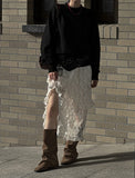Autumn Lace Tiered Unbalanced Skirt