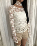 [Muffler Set] Diven Flower See-through Lace Blouse Set