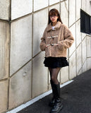 Ending Collar Pocket Duffle Wool Fluffy Fur Jacket