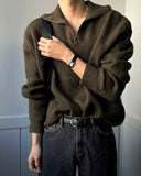 Thick hachi half-open knit zip-up