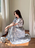 Luena Toile Flower Puff Long One Piece (Belt Set)