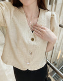 Koran V-Neck Puff Short Sleeve Tweed Jacket