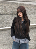 Risha Check Collar Knit Shirt Rib Cardigan