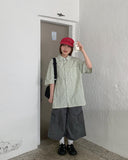 [unisex] Lebble Pocket Stripe Short Sleeve Over Shirt