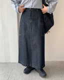 Shingaf Stitch Dark Blue Denim Long Skirt