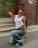 Lot Button Washed Wide Denim Pants