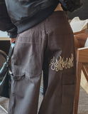 Flame embroidery carpenter pants