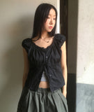 Serna Pintuck Button Short Sleeve Blouse