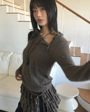 Web unbalanced button open angora pine needle knitwear