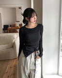 Kuri Color Matching Strap Layered Bustier Long Sleeve Set