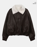 [Fur lining] Hiran Mink Fur Collar Leather Jumper