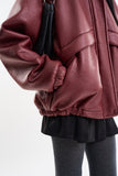 Puff raglan texture leather jumper