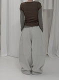 Checkered shirring knit layered long sleeve set