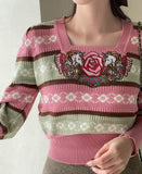 Wendys Color Matching Flower Embroidery Knit