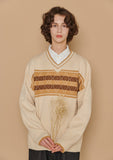 ARGYLE STRIPE V NECK SWEATER