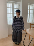 [Unisex] Melandy Stripe Collar Long Sleeve Tee