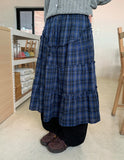Roheni Banding Check Frill Tiered Long Skirt
