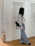 Soan string washing long wide denim pants