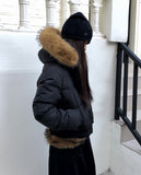 Rayoon fur hooded short zip-up padding