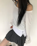 [Sleeveless SET/Layered] Hamin Halter Waffle Off-Shoulder Sweatshirt