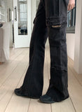 Anton Cargo Pocket Black Denim Bootcut Denim Pants