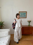 Bimtz Summer Basic Banding Wide Pants