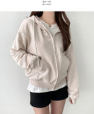 Pile Two-Way Plain Color Hood Zip-Up