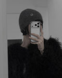 Eyelet Angora Fur Short Beanie