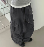 Cotton Two-Way Pocket Knee Shirring Wide Banding Pants