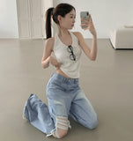 Halterneck Solid Cotton Blend Basic Fit Sleeveless