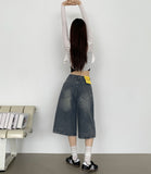 Casual Banding Knee Length Bermuda Denim Shorts
