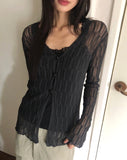 Cellu mesh see-through long-sleeved cardigan