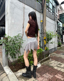 Daken Lace Tiered Ribbon Shirring Flare Mini Skirt