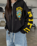 Police Semi-Crop Over Printed Hood Zip-Up