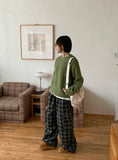 Honko check banding string wide cargo pants