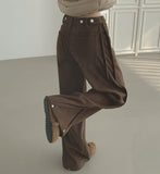 Brushed Corduroy Hem Snap Cut Pin Tuck Adjust Wide Balloon Pants