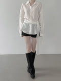 Sie Knot See-through Wrap Shirt Blouse